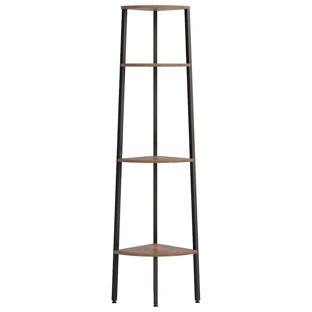 4 Tier Corner Shelf Dark Brown Black Compact Steel Frame for Living Room Bedroom Office Storage 45.5x31.5x150cm