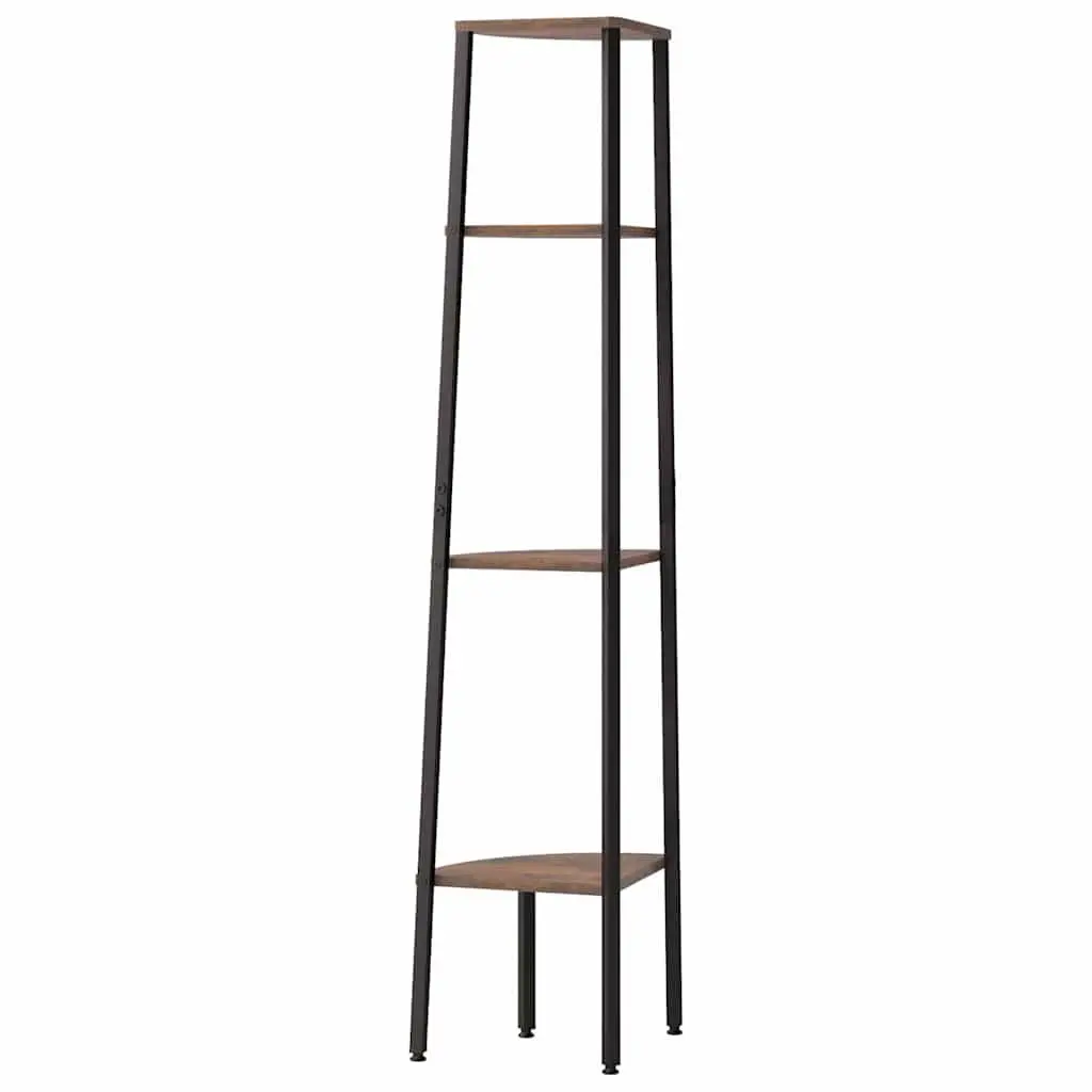 4 Tier Corner Shelf Dark Brown Black Compact Steel Frame for Living Room Bedroom Office Storage 45.5x31.5x150cm