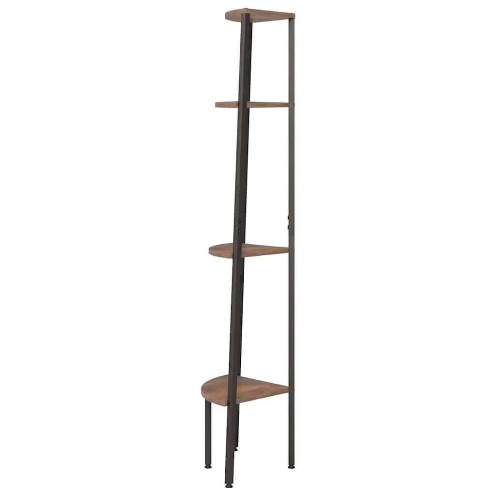 4 Tier Corner Shelf Dark Brown Black Compact Steel Frame for Living Room Bedroom Office Storage 45.5x31.5x150cm