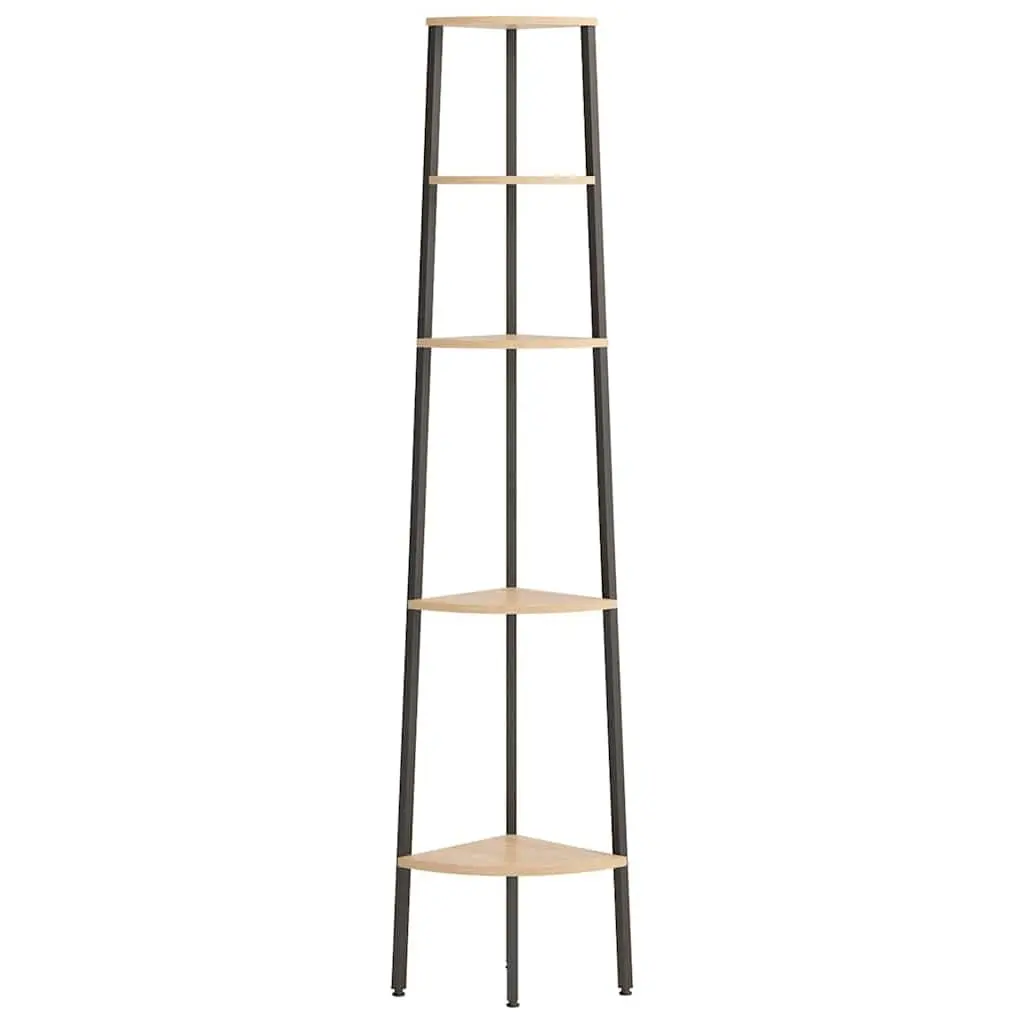 5-Tier Corner Shelf Brown Black Storage Bookcase Standing Shelving Unit