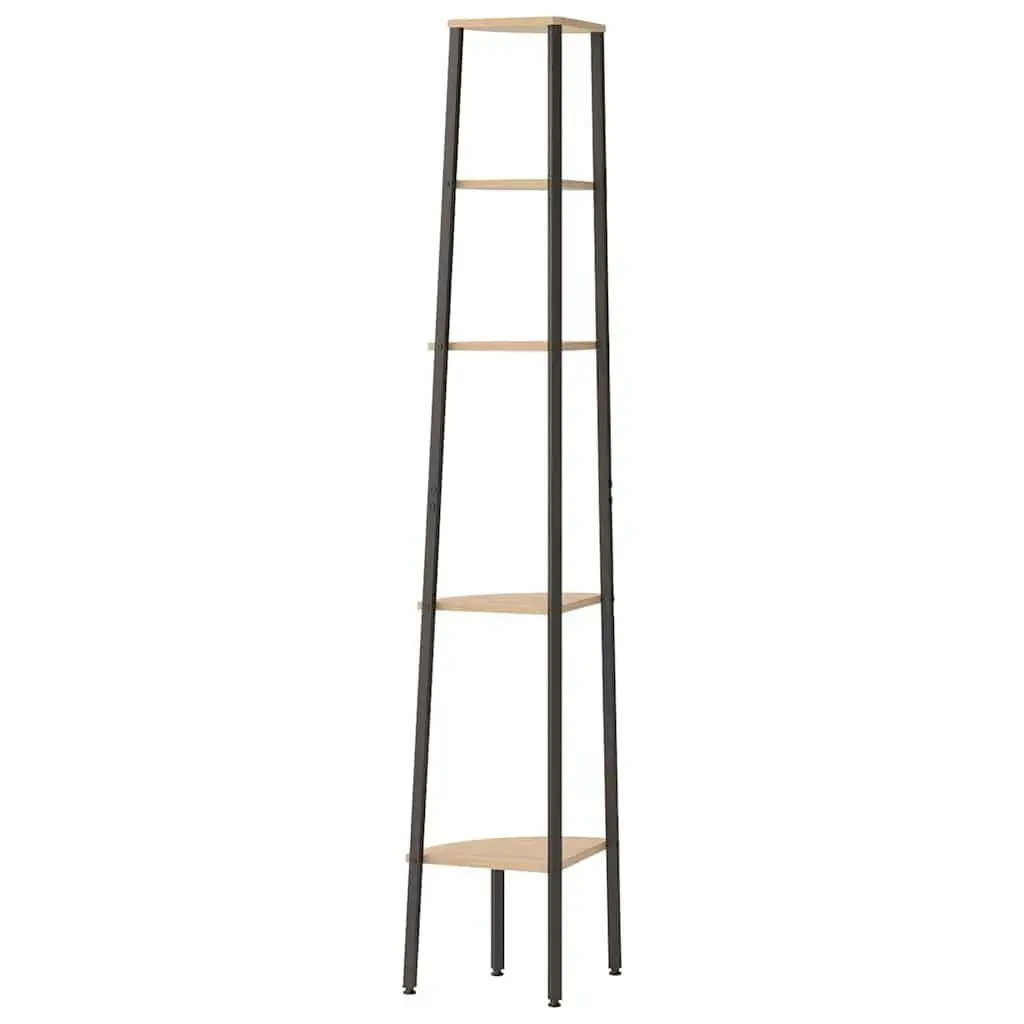 5-Tier Corner Shelf Brown Black Storage Bookcase Standing Shelving Unit