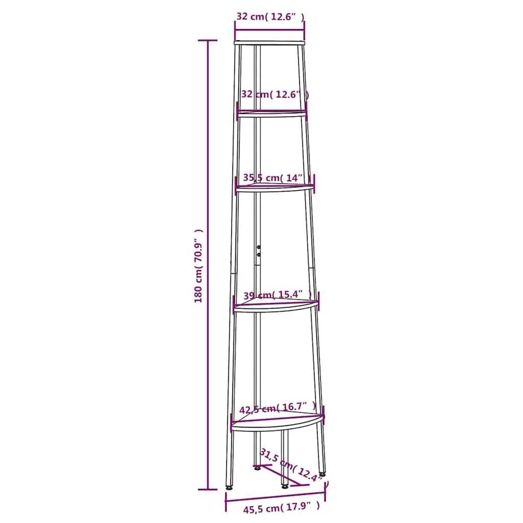 5-Tier Corner Shelf Brown Black Storage Bookcase Standing Shelving Unit
