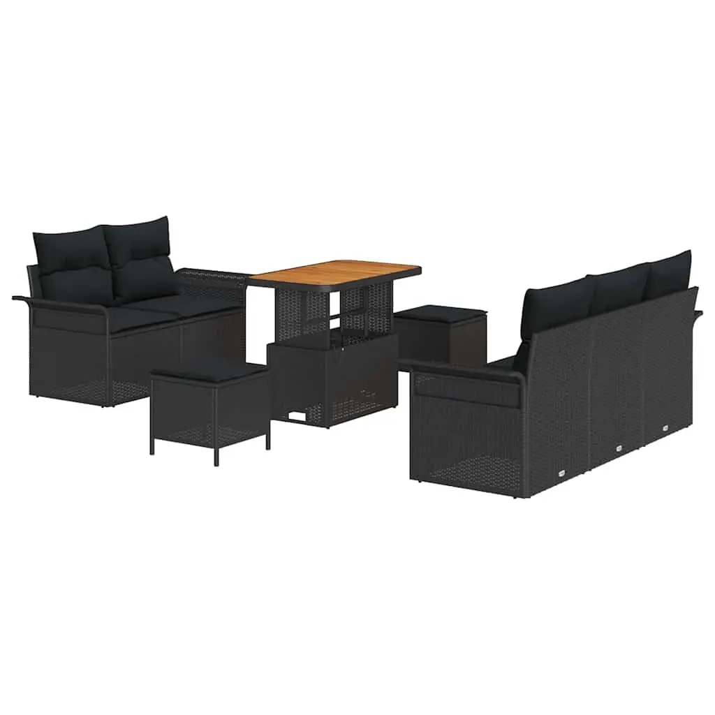 Garden Sofa Set 8 Piece Outdoor Furniture Lounge with Storage Cushions Black