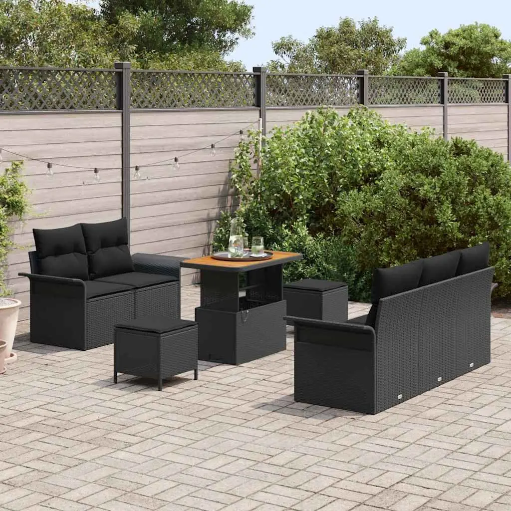 Garden Sofa Set 8 Piece Outdoor Furniture Lounge with Storage Cushions Black