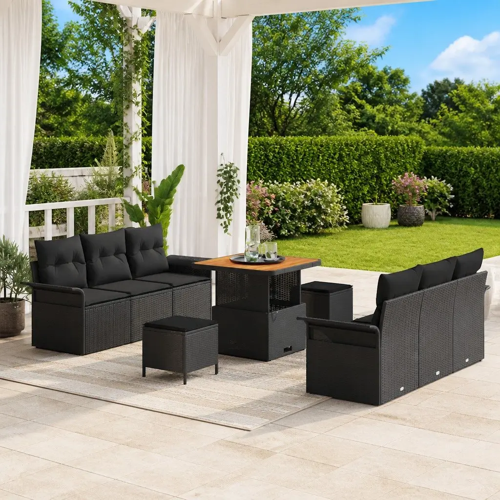 Modular Outdoor Sofa Set 9 Piece Black for Garden Patio with Storage Cushions