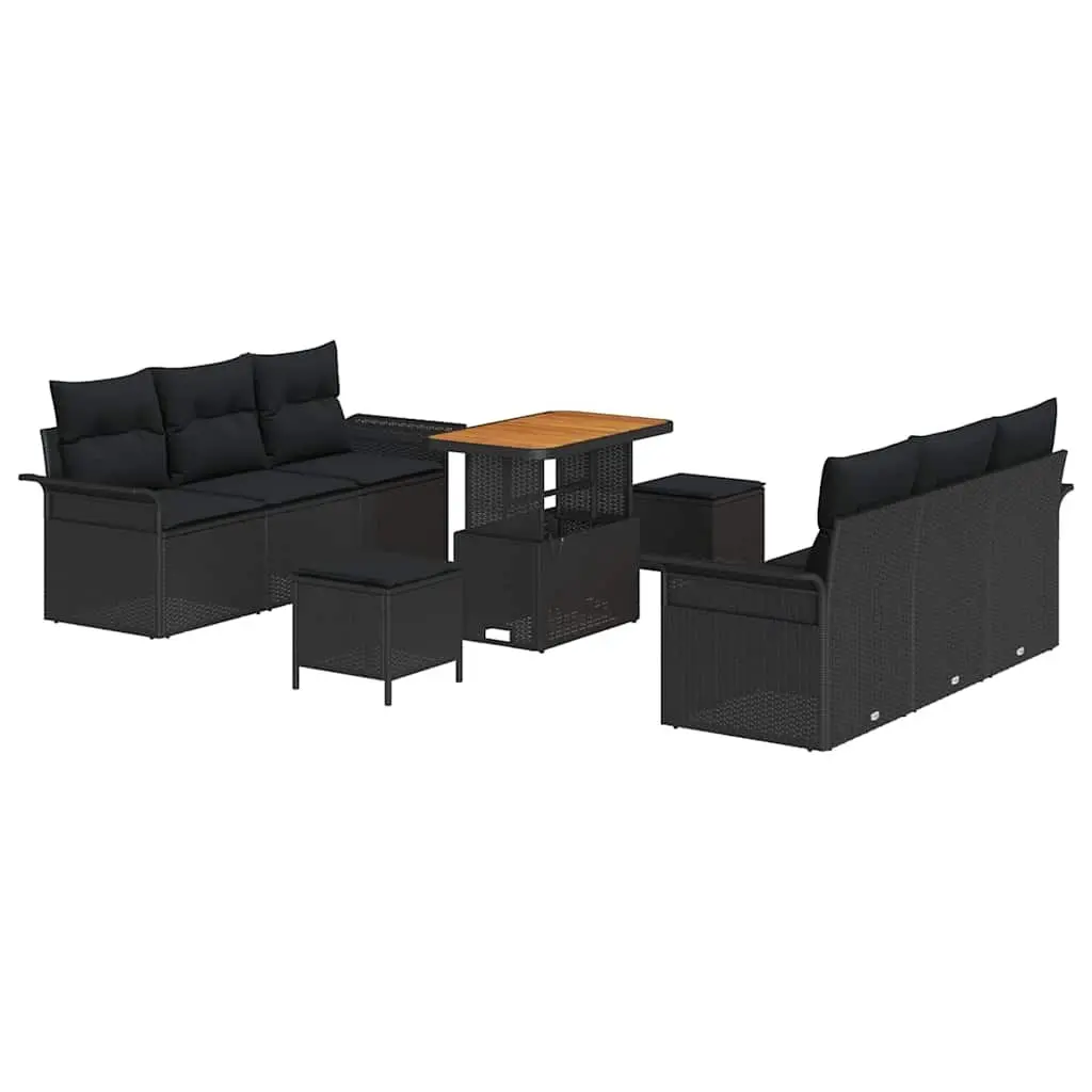 Garden Sofa Set 9 Piece Modular Outdoor Seating with Storage Cushions Black