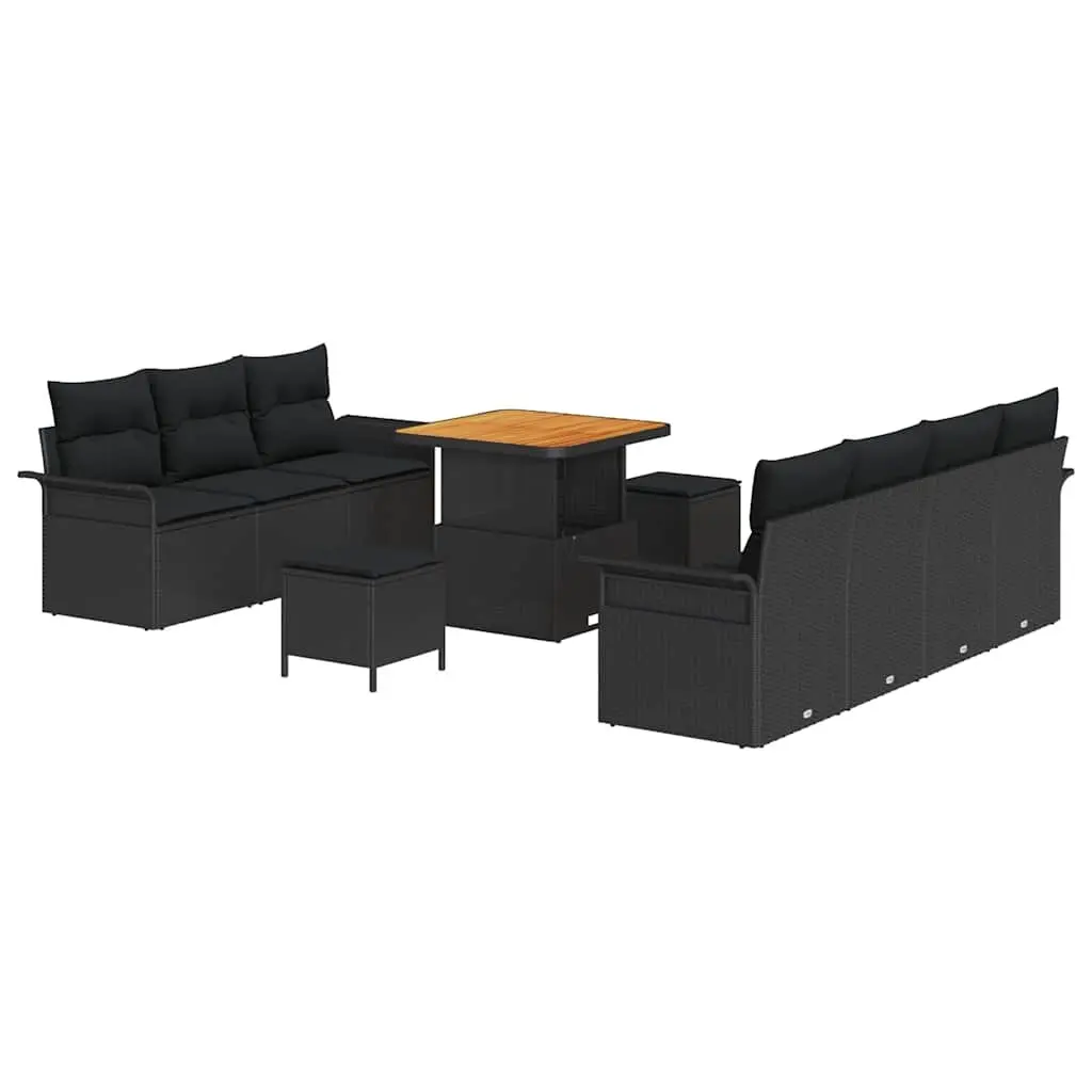 Outdoor Garden Sofa Set 10 pcs Modular Poly Rattan Black with Storage Cushions