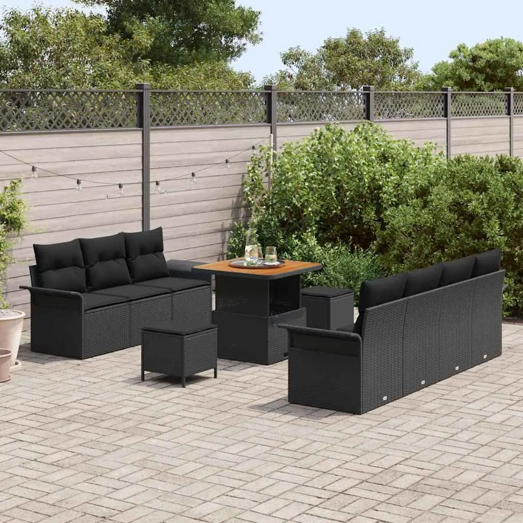 Outdoor Garden Sofa Set 10 pcs Modular Poly Rattan Black with Storage Cushions