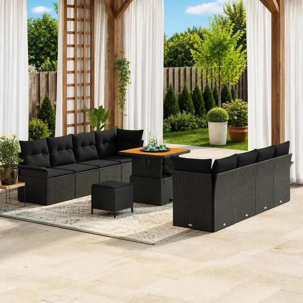 Modular Outdoor Sofa Set Black Cushioned Sectional with Storage for Garden Lounge