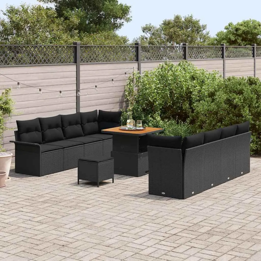 Modular Outdoor Sofa Set Black Cushioned Sectional with Storage for Garden Lounge