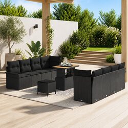 Garden Sofa Set: Dimensions 90 x 55 x 71 cm, Black Rattan