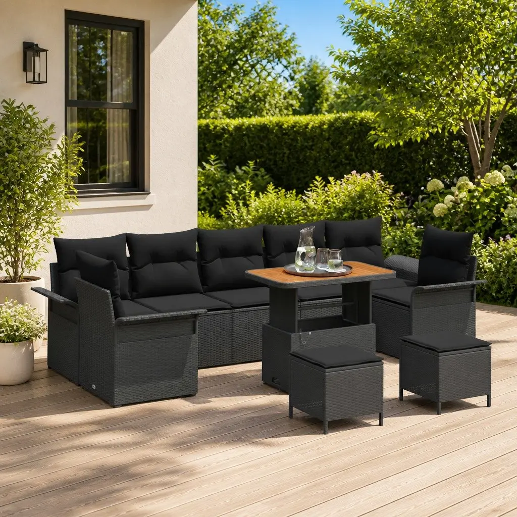 Garden Sofa Set Outdoor Patio Furniture 10 Piece Black Modular Seating