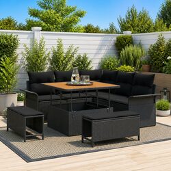 8 Piece Modular Garden Sofa Set with Black Cushions