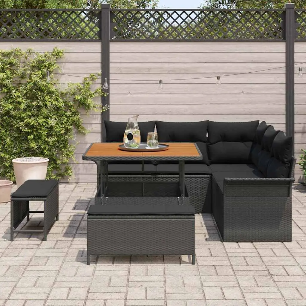 8 Piece Outdoor Modular Garden Sofa Set with Cushions and Storage for Patio Seating Black