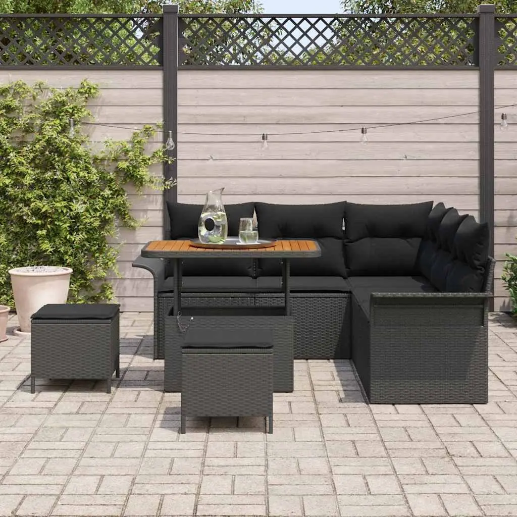 Outdoor Garden Sofa Set 8 Piece Black Rattan Patio Seating with Storage