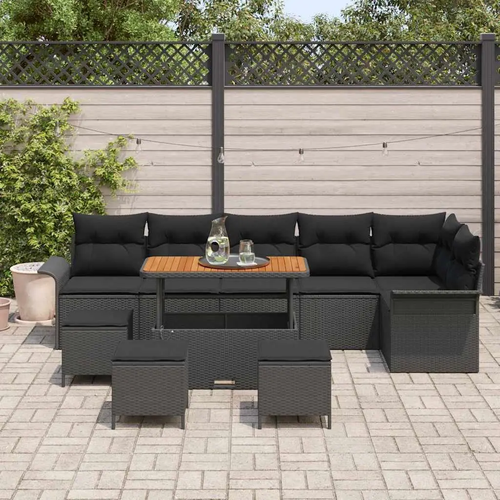 Modular Outdoor Sofa Set 10 Pieces for Garden Patio with Cushions and Storage Black