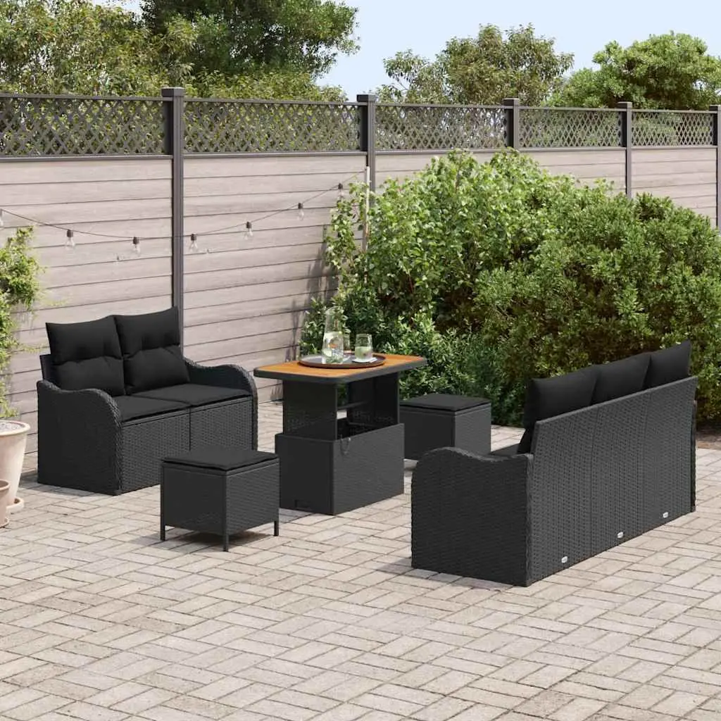 Outdoor Garden Sofa Set Modular Lounge 8 Piece Black with Storage Cushions