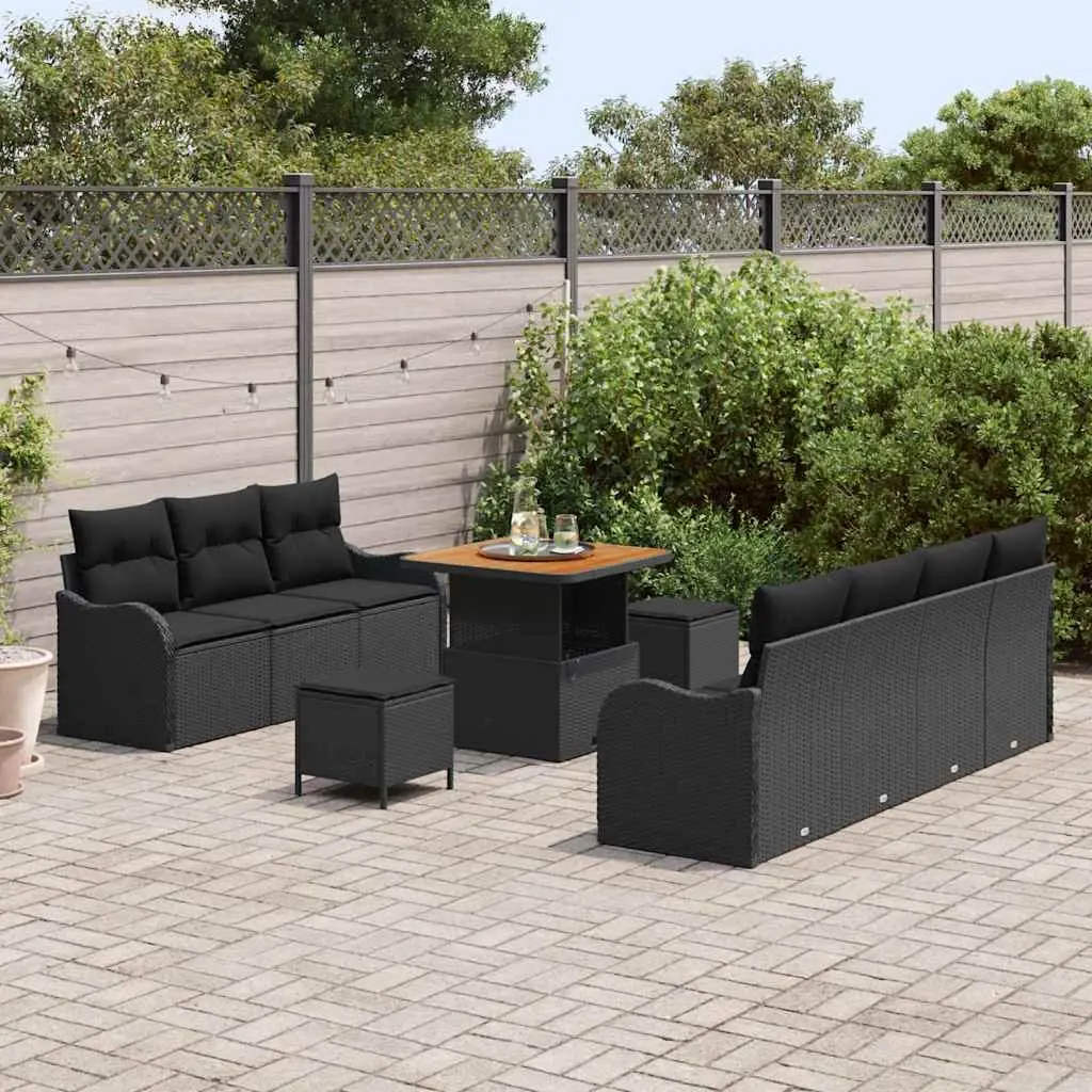 Outdoor Garden Sofa Set 10 Piece Modular Seating with Storage Cushions Black