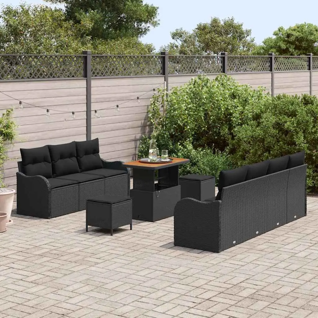 Modular Outdoor Garden Sofa Set 10 Piece Black Poly Rattan for Patio and Garden
