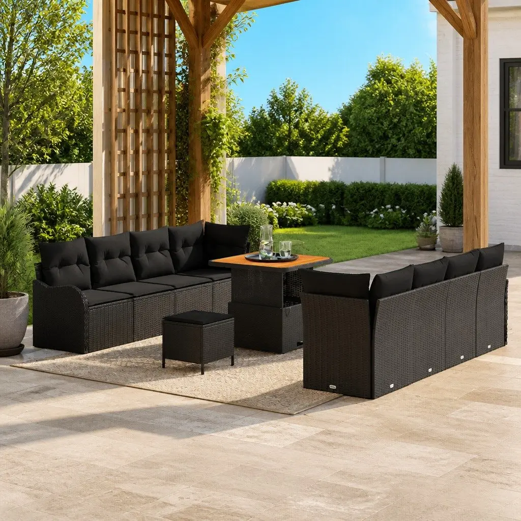 Outdoor Garden Sofa Set Modular Seating Black 11 Piece