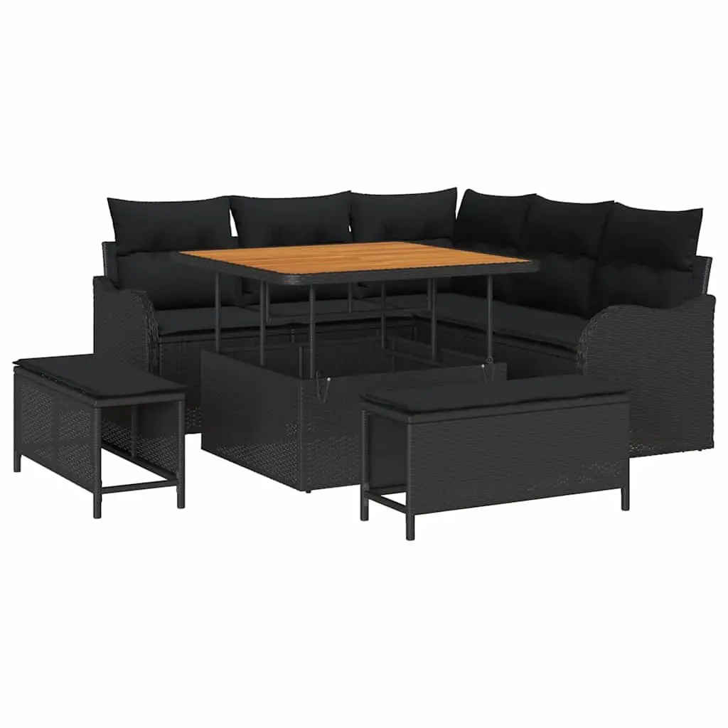 Outdoor Garden Sofa Set with Storage Box 8 Pieces Patio Seating Furniture Black