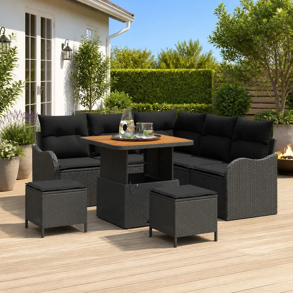 Outdoor Garden Sofa Set 8 Piece Black Patio Furniture