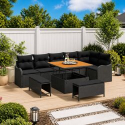 Outdoor Garden Sofa Set 9 Piece Modular Seating with Storage Cushions Black