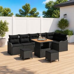 9 Piece Black Outdoor Sofa Set with Storage Compartment
