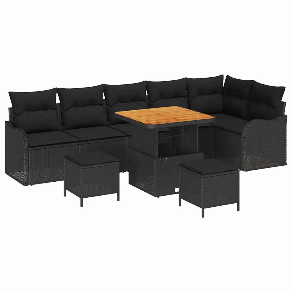 9 Piece Black Outdoor Sofa Set with Storage Compartment