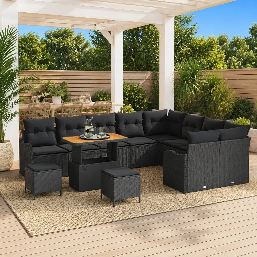 Outdoor Garden Sofa Set 12 Pcs Black Modular Seating with Storage Cushions