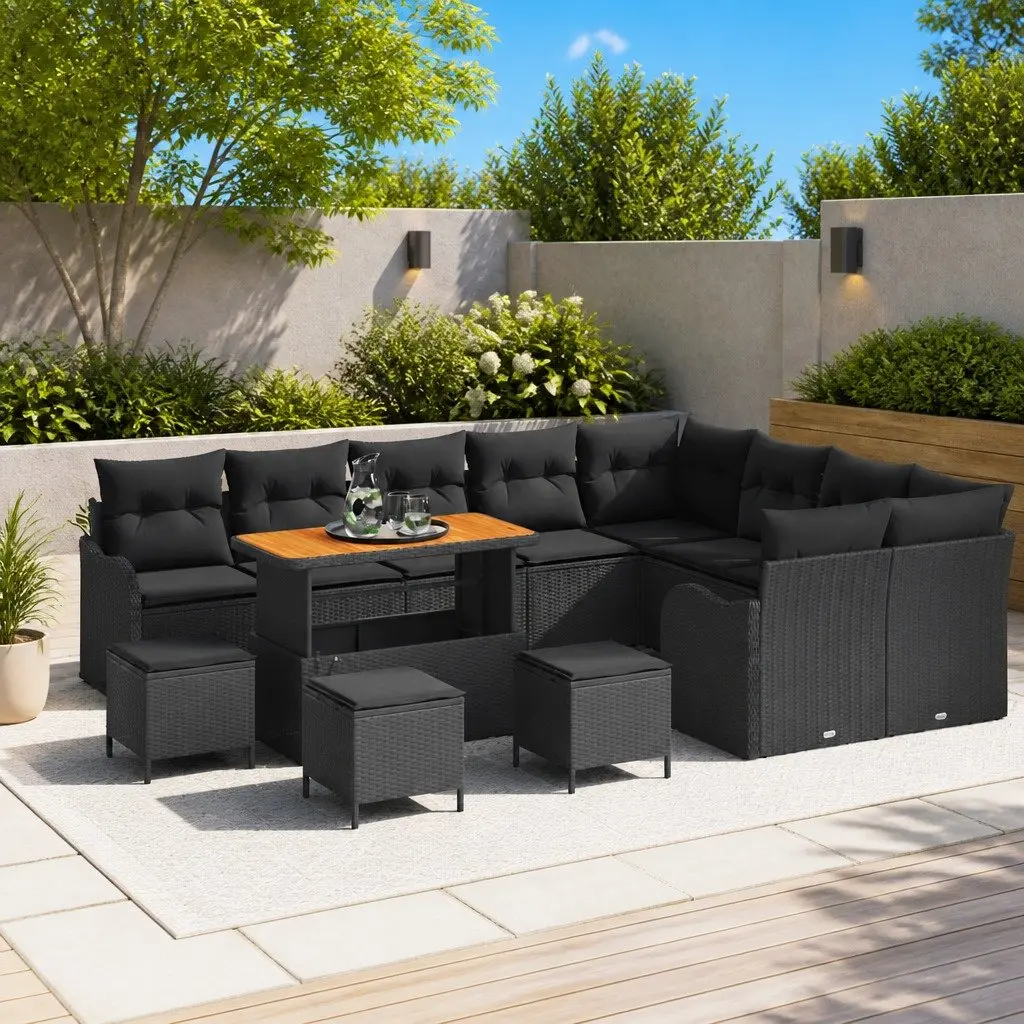 Outdoor Garden Sofa Set 13 Pieces with Storage Cushions Black Modular Seating