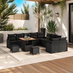 Outdoor Garden Sofa Set: 13 Pieces, Black Rattan & Steel