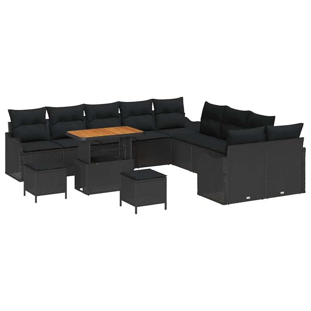 Black Poly Rattan Outdoor Sofa Set 13 Pieces Patio Seating with Storage for Garden and Terrace