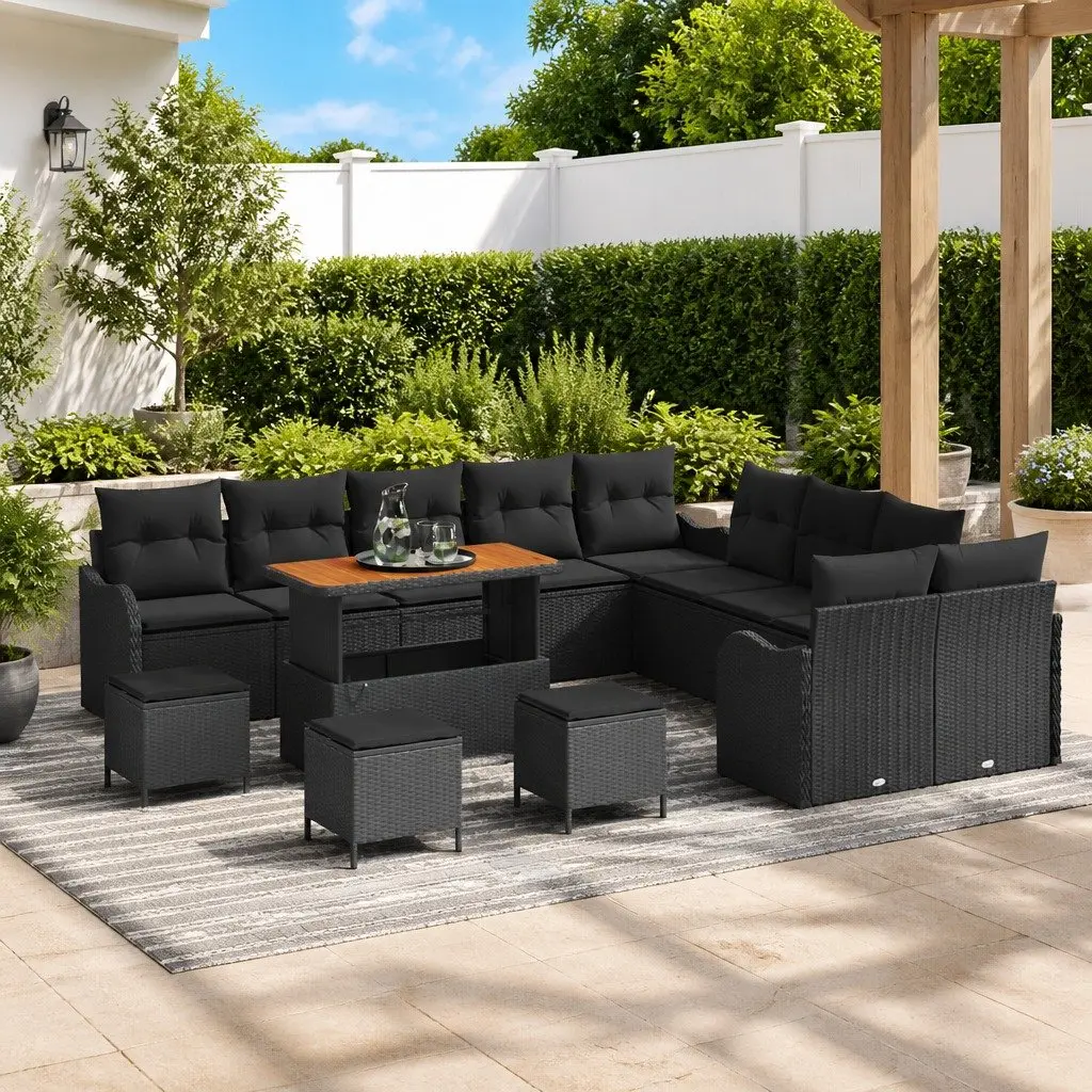Outdoor Garden Sofa Set 14 Piece Lounge Seating with Storage Cushions Black