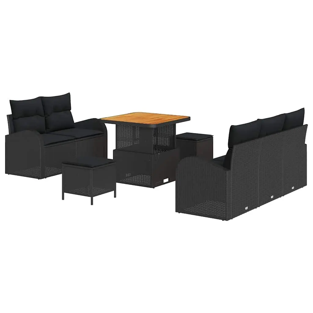 Outdoor Garden Sofa Set 8 Pieces Black Poly Rattan Modular Seating