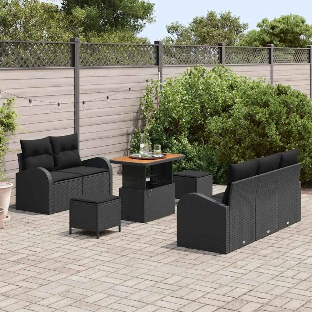 Garden Sofa Set Outdoor Seating Modular 8 Pieces Black Poly Rattan with Storage
