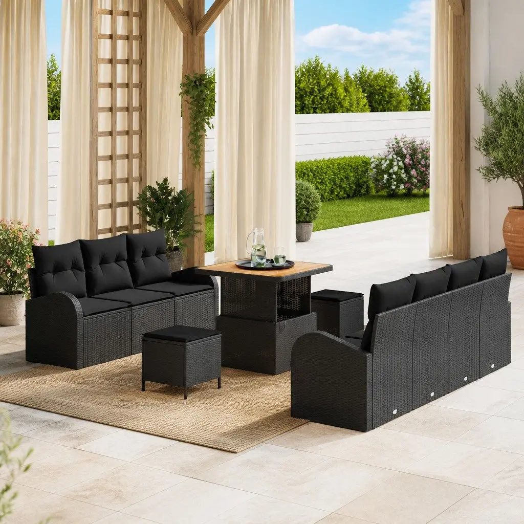 Modular Outdoor Garden Sofa Set for Patio and Terrace Black 10 Piece with Storage Compartments