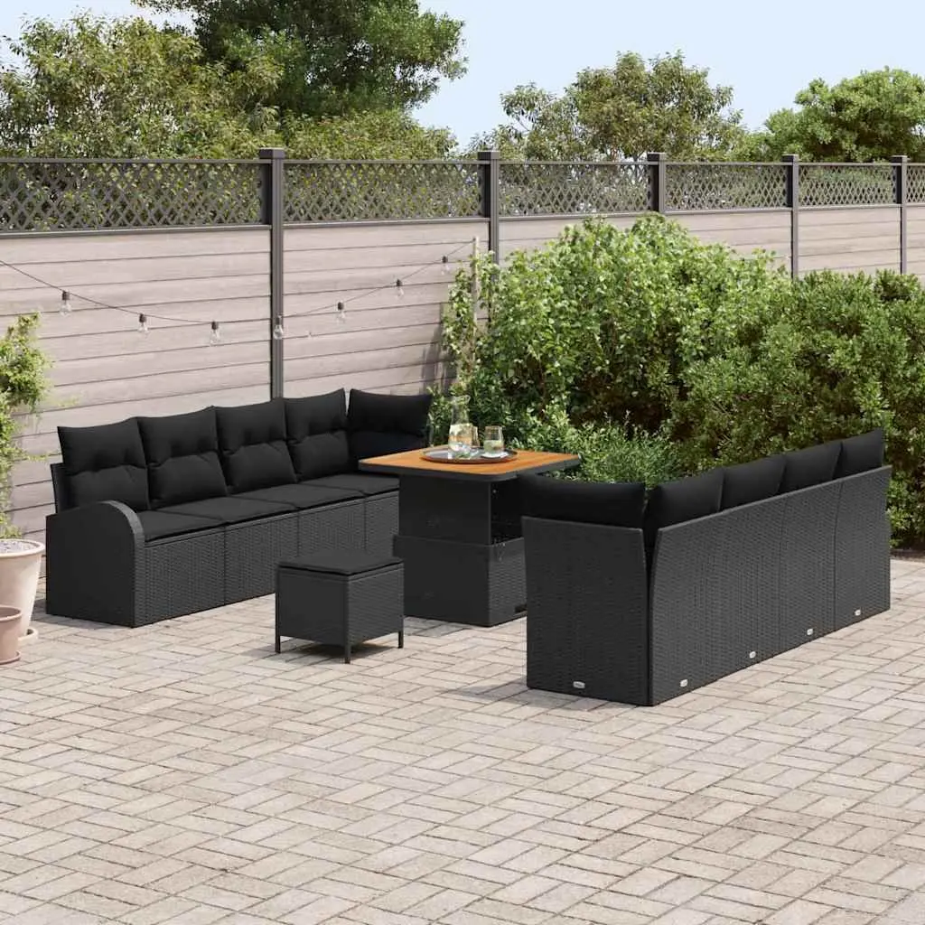 Outdoor Garden Sofa Set 11 Piece Black Modular Seating with Storage Cushions