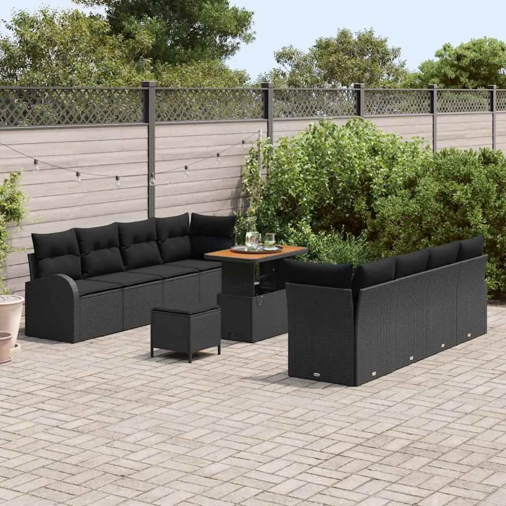Outdoor Garden Sofa Set 11 Piece Black Patio Furniture with Storage Cushions