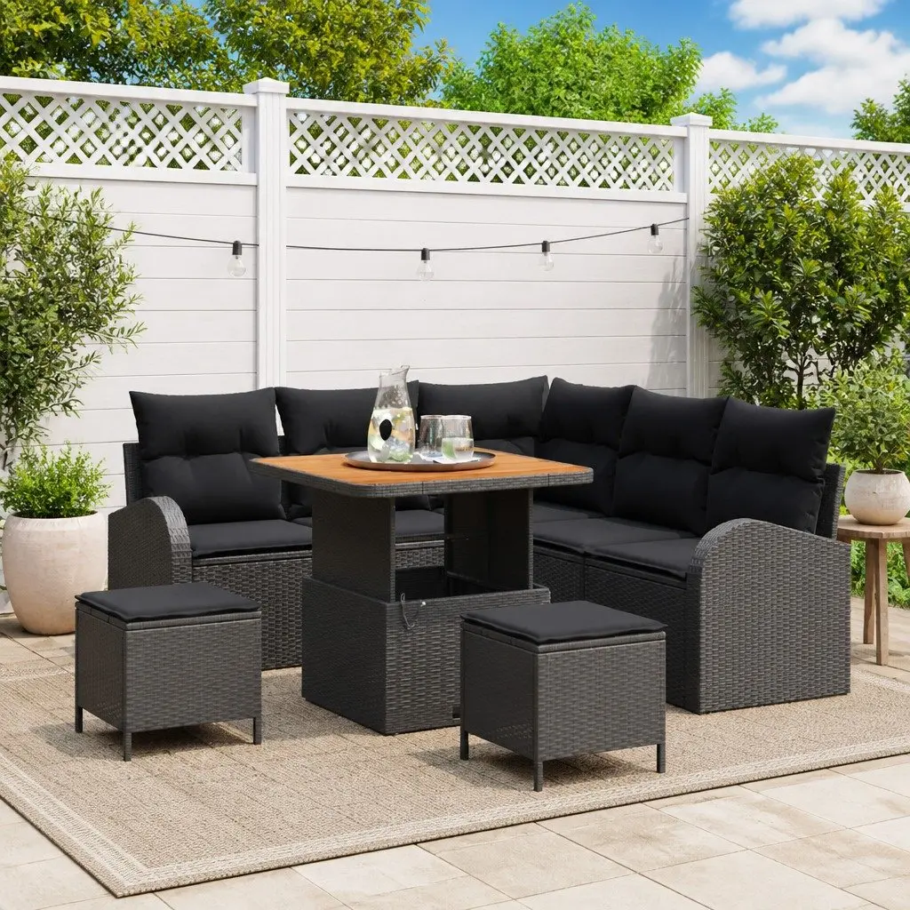 Garden Sofa Set Outdoor Modular 8 Piece Black with Storage Cushions