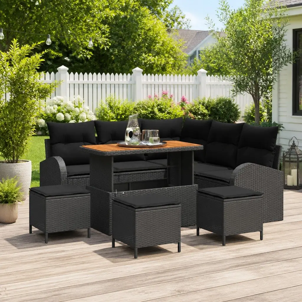 9-Piece Modular Black Sofa Set for Outdoor Spaces