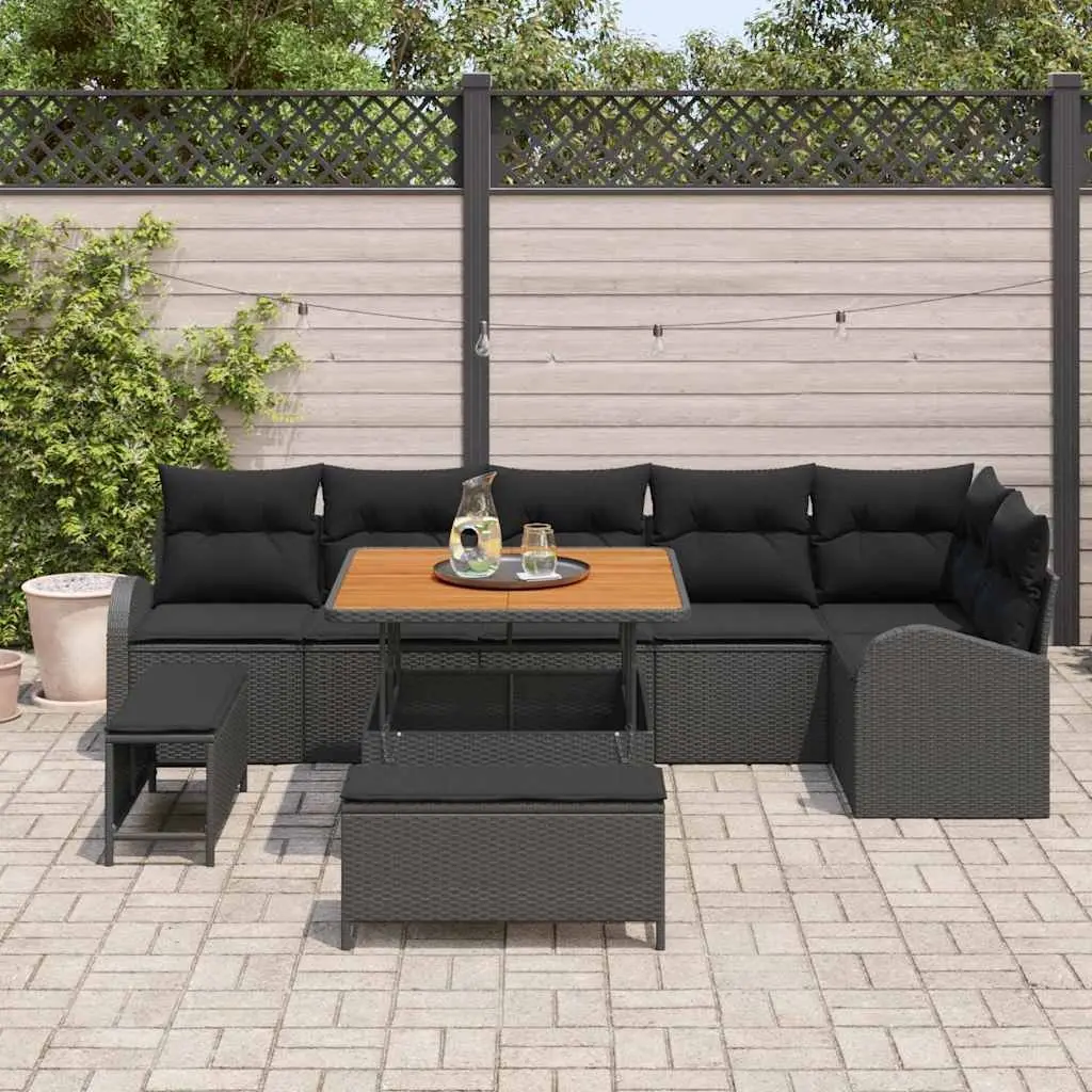9-Piece Outdoor Garden Sofa Set, Black