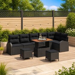 9-Piece Garden Sofa Set: Poly Rattan, Steel, Acacia Wood