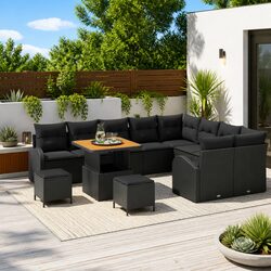 Detailed Specifications: 12-Piece Black Garden Sofa Set