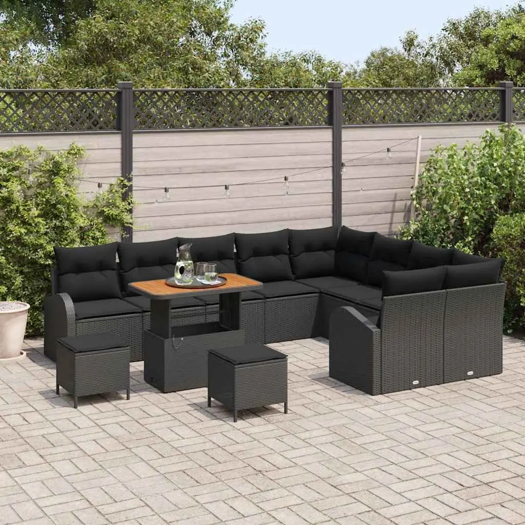 Garden Sofa Set 12pcs Outdoor Seating Black Rattan Furniture with Storage