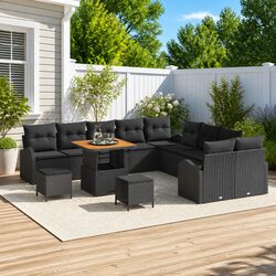 Garden Sofa Set 13 Pieces Outdoor Furniture with Storage Cushioned Black