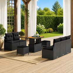 Specifications of 8-Piece Black Rattan Sofa Set