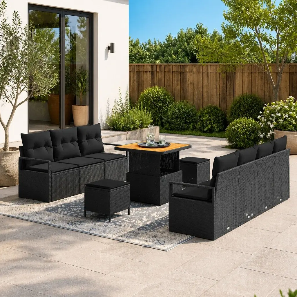 Garden Sofa Set for Outdoor Use 10 Pieces Black Poly Rattan with Storage