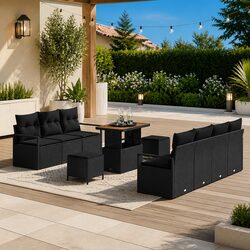 10-Piece Outdoor Sofa Set Specifications - Black Poly Rattan
