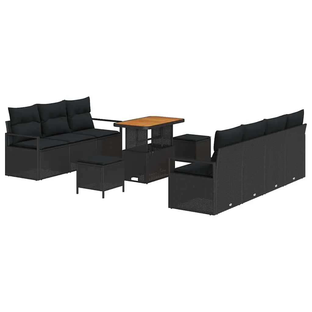 Outdoor Garden Sofa Set 10 Pieces Black Poly Rattan Patio Furniture